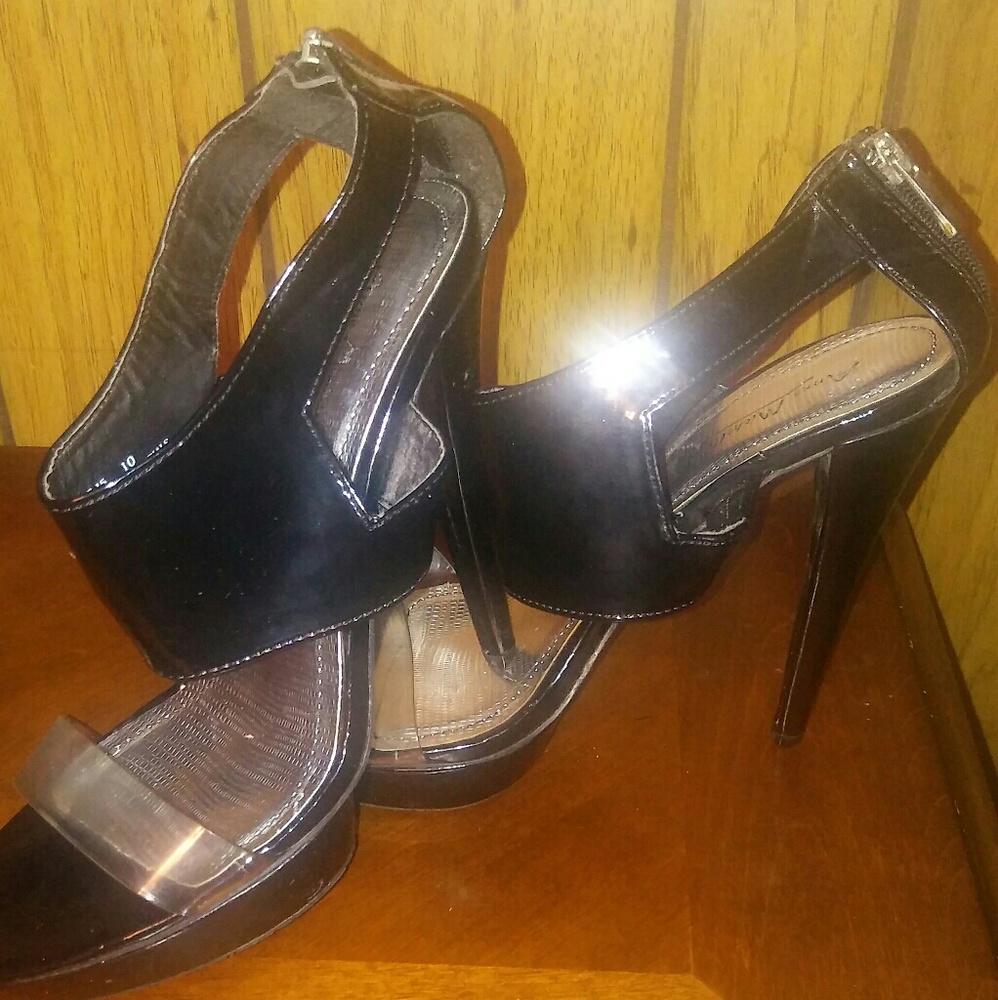 Black platform heels with clear strap